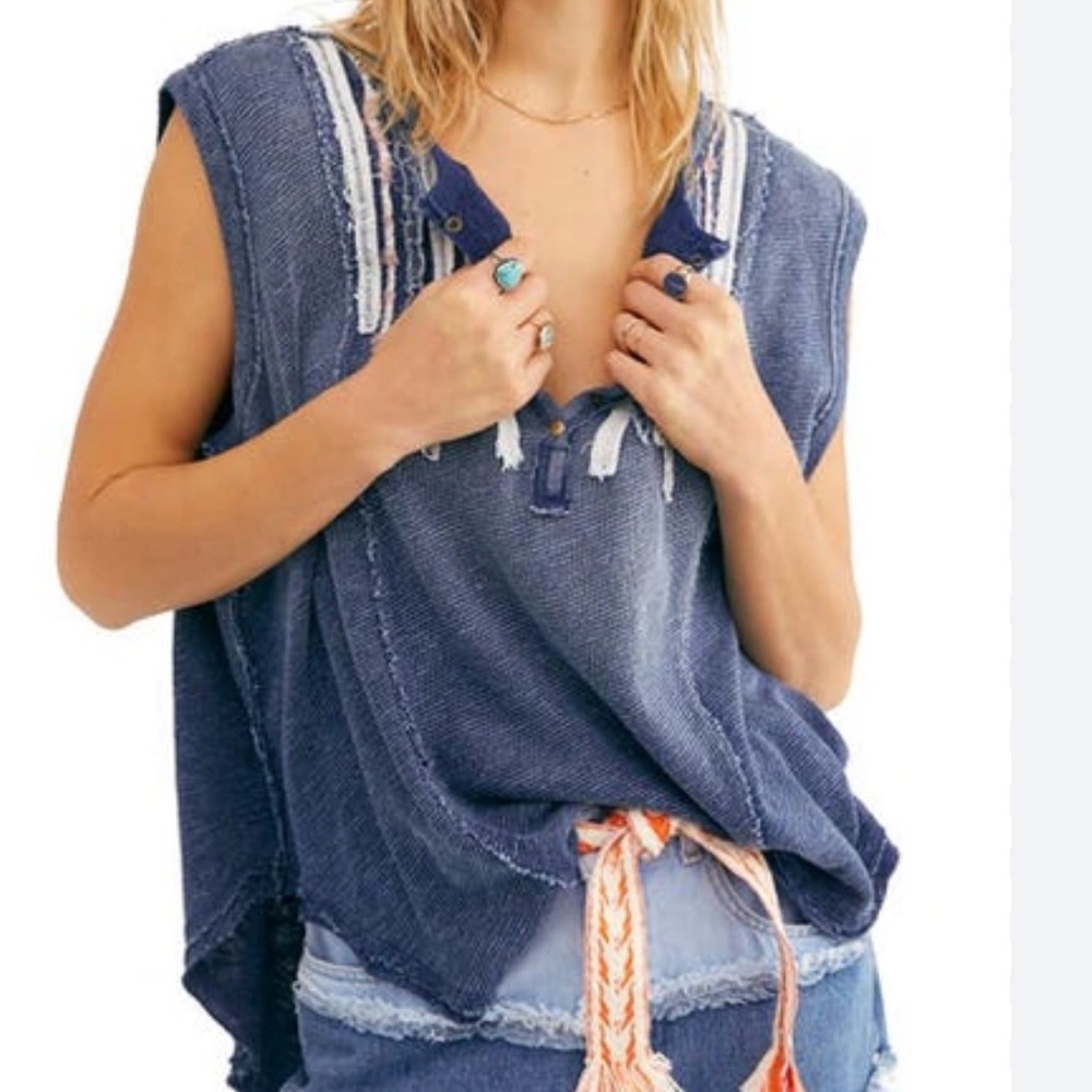 We The Free Harvey Muscle Indigo Combo Sleeveless T-shirt Oversized XS Henley